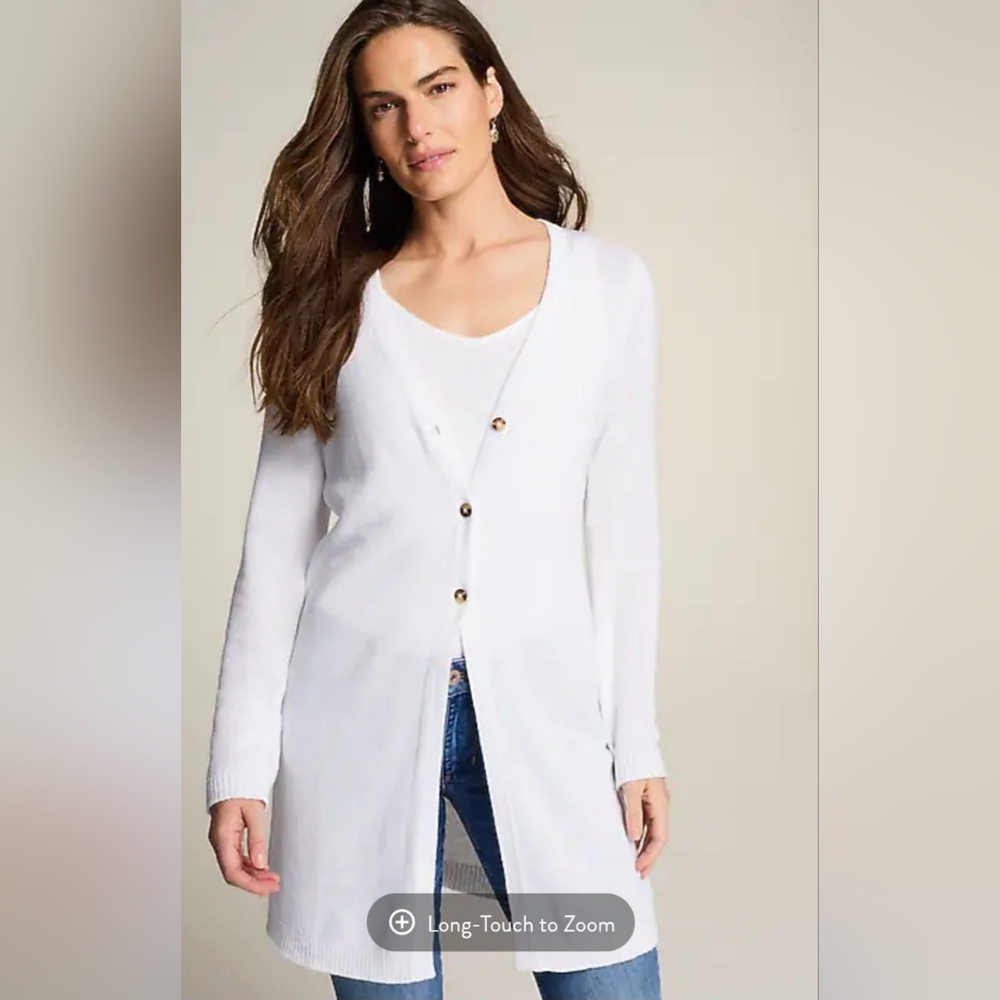 J Jill Long & Light Cardi Linen Blend Long Line White Duster Sweater, L